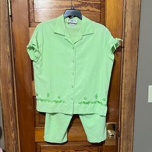 CMS 2 Piece Capri Set Oversized Size Large Bright Green 100% Cotton